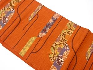 リサイクル　変わり横段に山・草花模様織出し名古屋帯